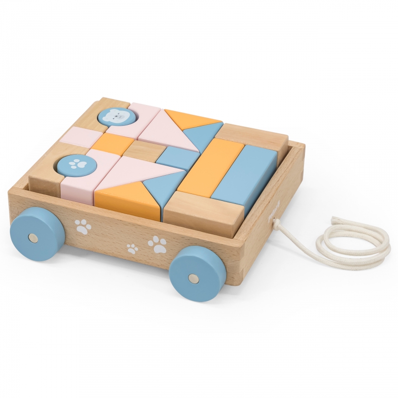 viga-polarb-drewniany-wozek-do-ciagniecia-klocki-21-el Kaladėlės su traukiamu vežimėliu 44096 - Image 1