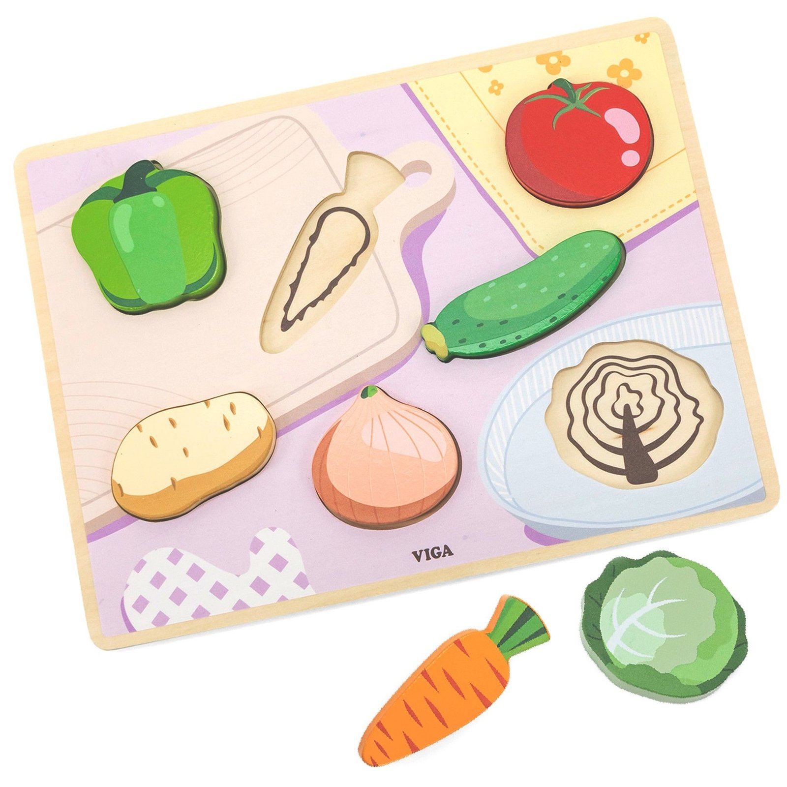 medine-delione-montessori-2-in-1-darzoves-44703-main Medinė dėlionė Montessori 2-in-1 Daržovės 44703 - Image 1